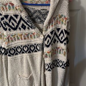 Easel Cream and Navy Patterned Cardigan